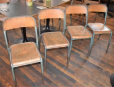 5 x Vintage Stackable School Chairs With Tubular Bent Steel Frames and Curved Plywood Seats - Add