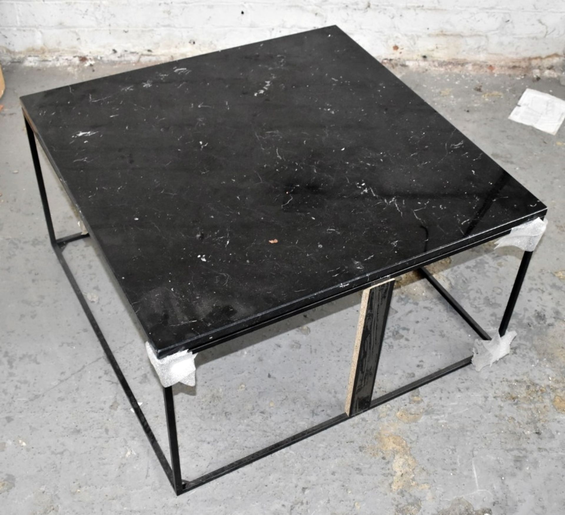 1 x Black Marble Topped Low Profile Coffee Table - Dimensions 75 x 75 x H41cm - CL987 - Location: