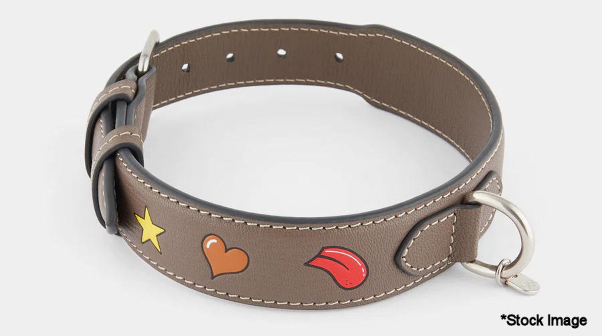 1 x ANYA HINDMARCH Large Dog Collar In Medium Gray Grainy Capra - Boxed - Original RRP £165 - Ref: