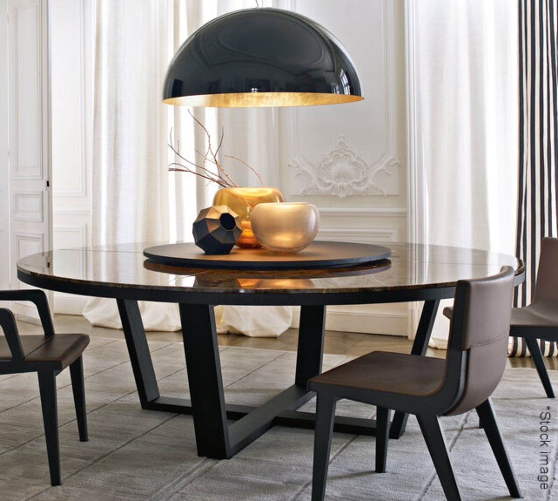 1 x Maxalto 'Xilos' Round 160cm Glossy Emperador Marble Dining Table Top In 4-Sections & Swivel Tray