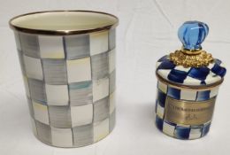 1 x MACKENZIE CHILDS Sterling Снеск Medium Canister (No Lid) And Small Royal Check Canister With Lid