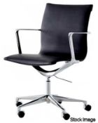 1 x Linear Low Back Black Leather Executive Office Chair On Castors - Dimensions: 88(h) x 60(w) x