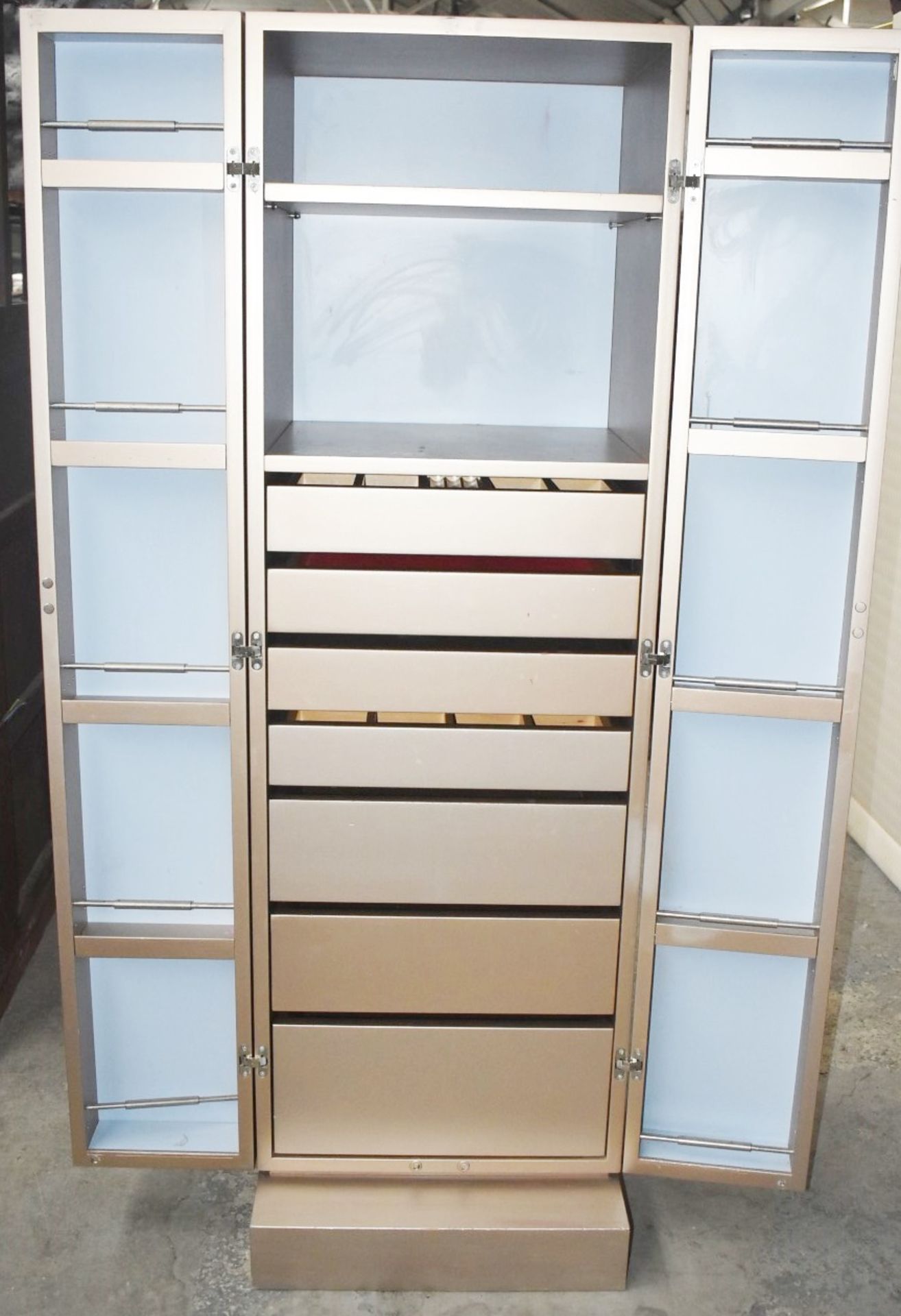 1 x SELVA 'Lui & Lei' Solid Wood 2 Door Jewelry Cabinet In Gray Veneer With Swarovski Crystals