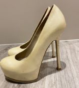 1 x Pair Of Genuine YSL High Heel Shoes In Champagne - Size: 36 - Preowned in Worn Condition - Ref: