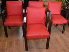 4 x Stylish Restaurant Dining Chairs With Red Faux Leather Upholstery And Modern Frames - Ref: