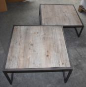 2 x Low Profile Square Tables With Metal Frame And Limed Oak Finish - NO RESERVE