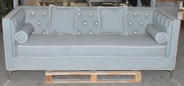 1 x Impressive Upholstered Sofa with Studded Detailing - Recently Removed From An Exclusive Property