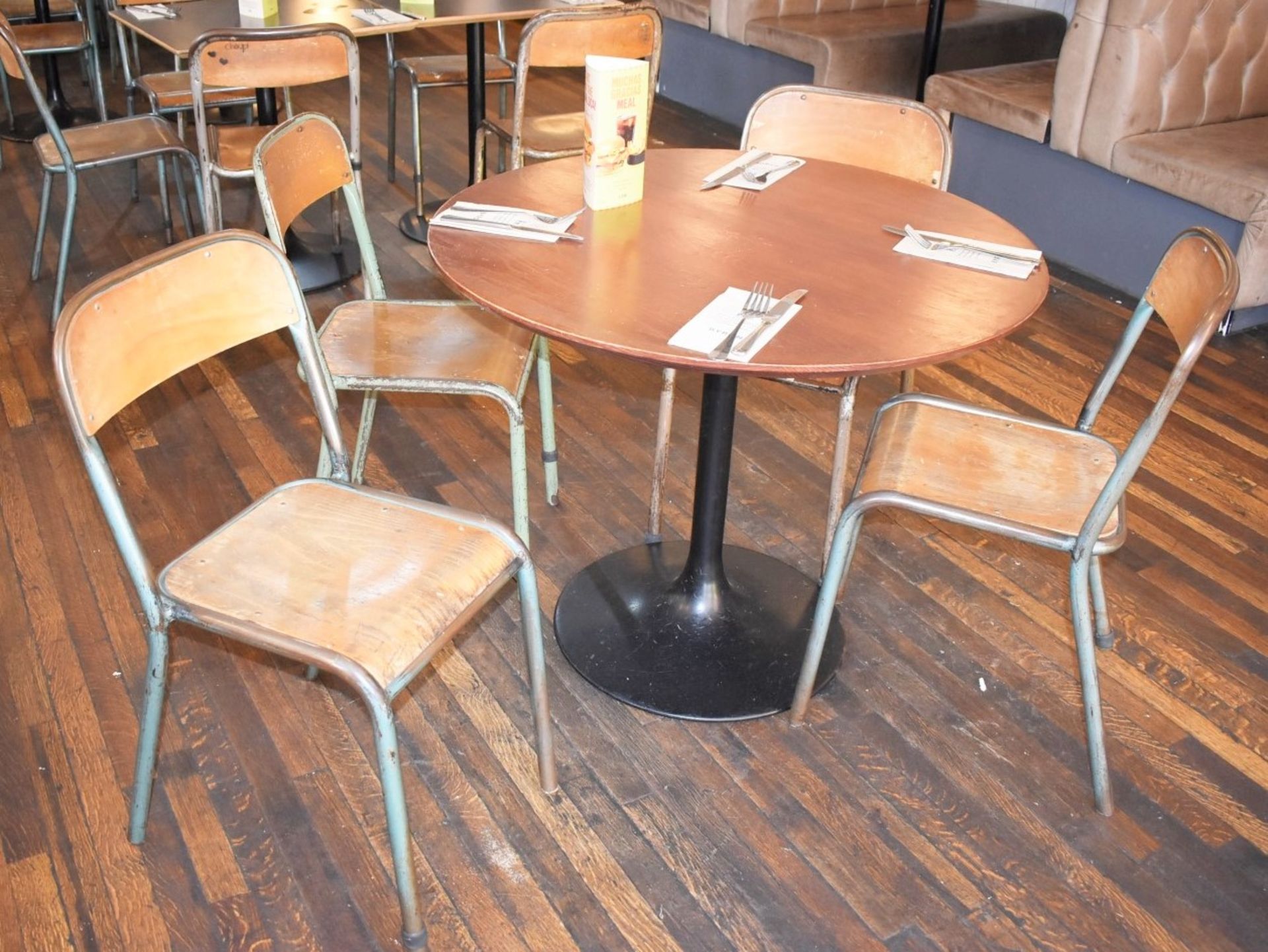 8 x Vintage Stackable School Chairs With Tubular Bent Steel Frames and Curved Plywood Seats - Image 2 of 8