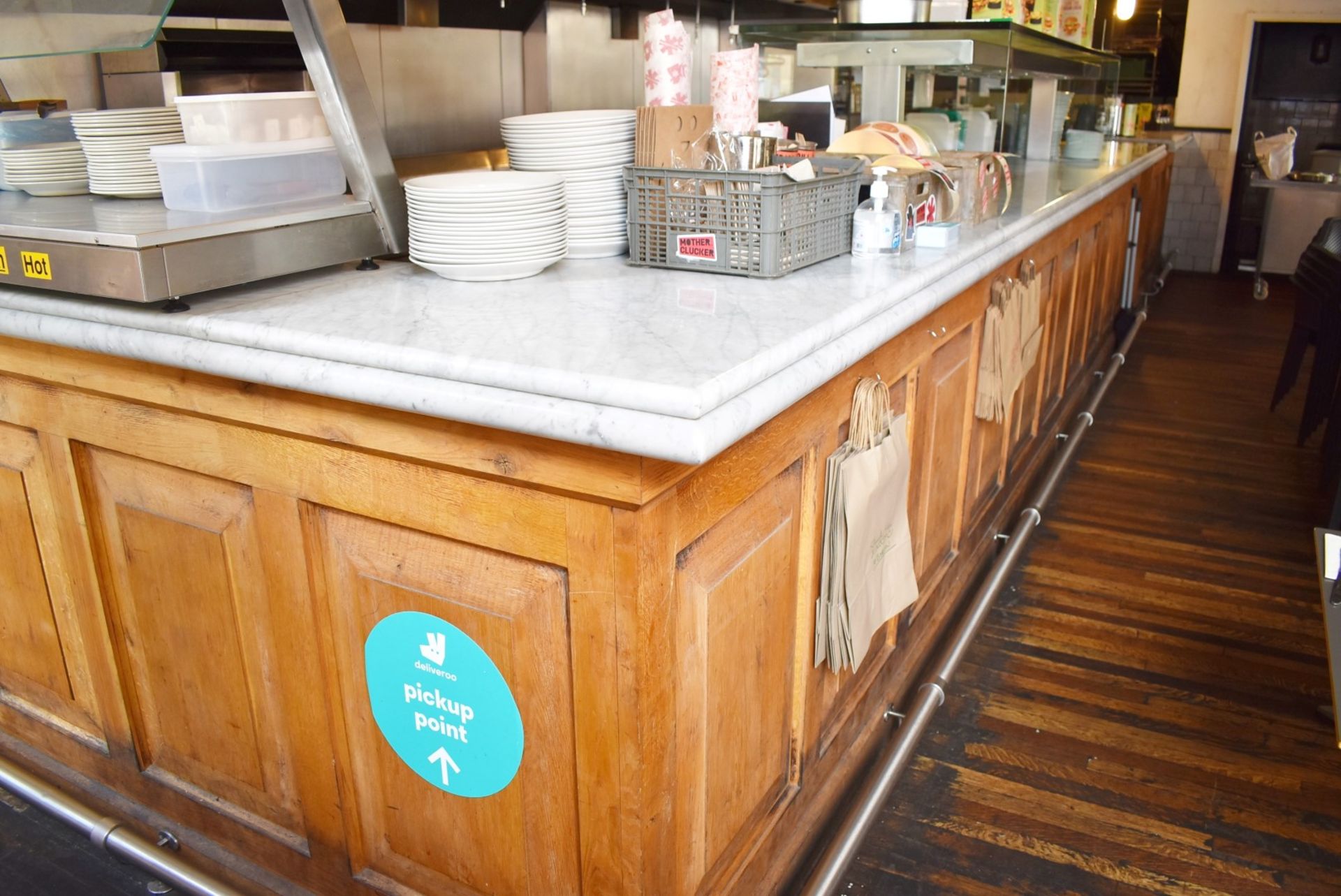 1 x Large 30ft Wood Panel Bar With White Marble Top, Heated Glass Gantry and Chrome Foot Rail - Image 16 of 22