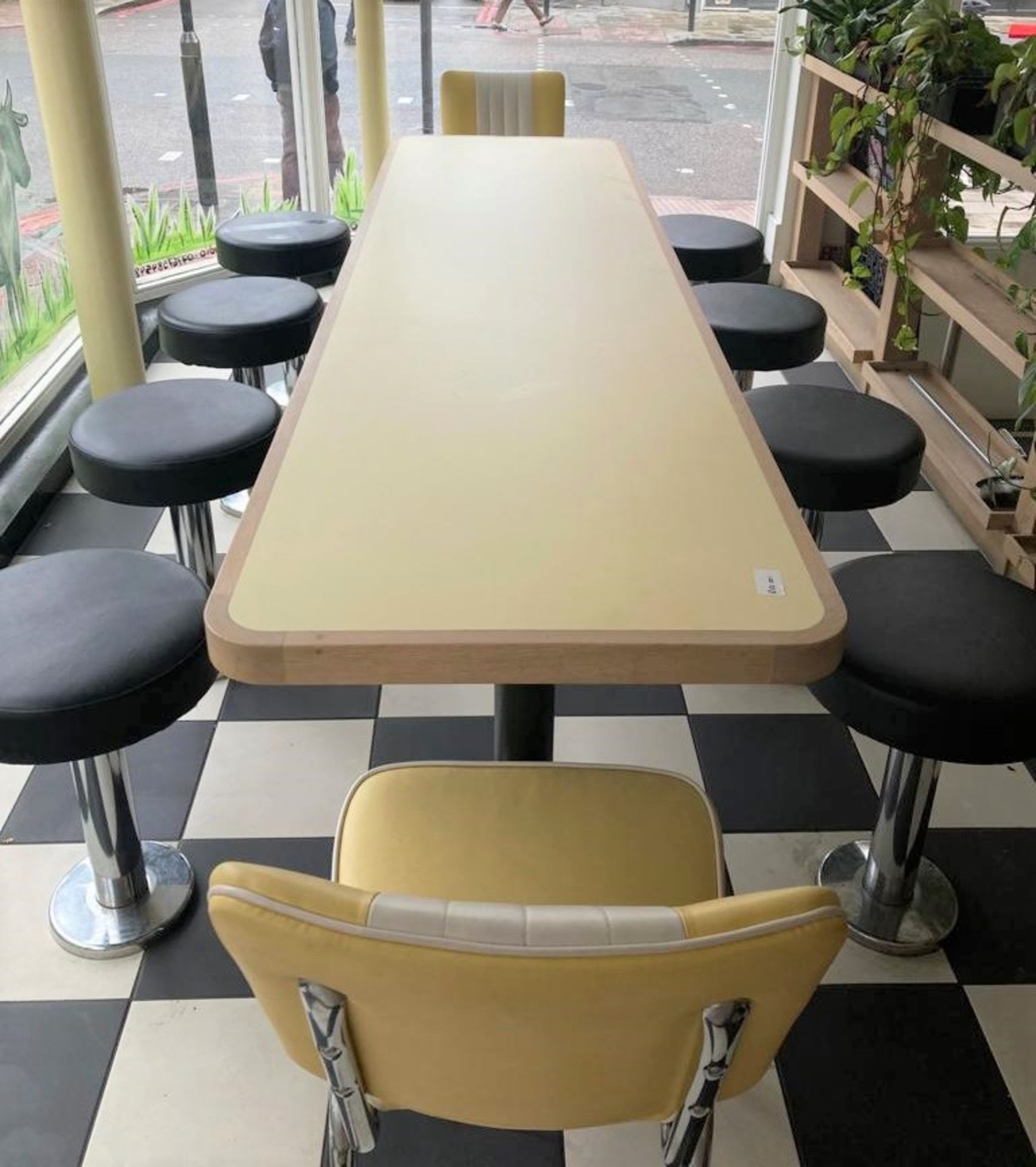 1 x Restaurant Banqueting Table With Lemon Finish, Light Wood Surround & Floor Mounted Pedestals