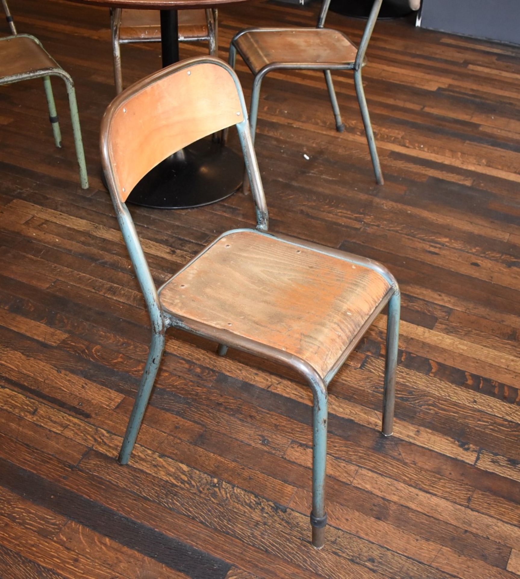 8 x Vintage Stackable School Chairs With Tubular Bent Steel Frames and Curved Plywood Seats - Image 4 of 8