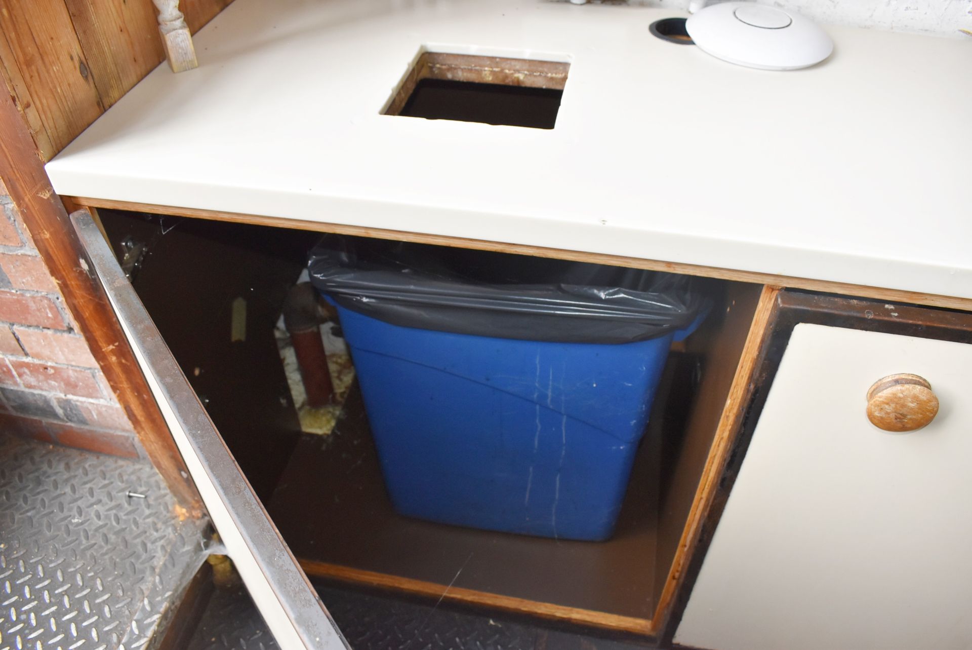 1 x Restaurant Service Station With Waste Bin Chute and Wood Shelves - Image 6 of 8