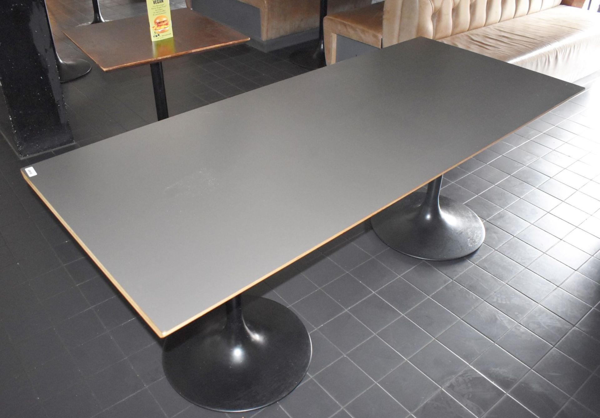 1 x Rectrangular Dining Table With Two Black Tulip Bases and Dark Grey Laminate Top