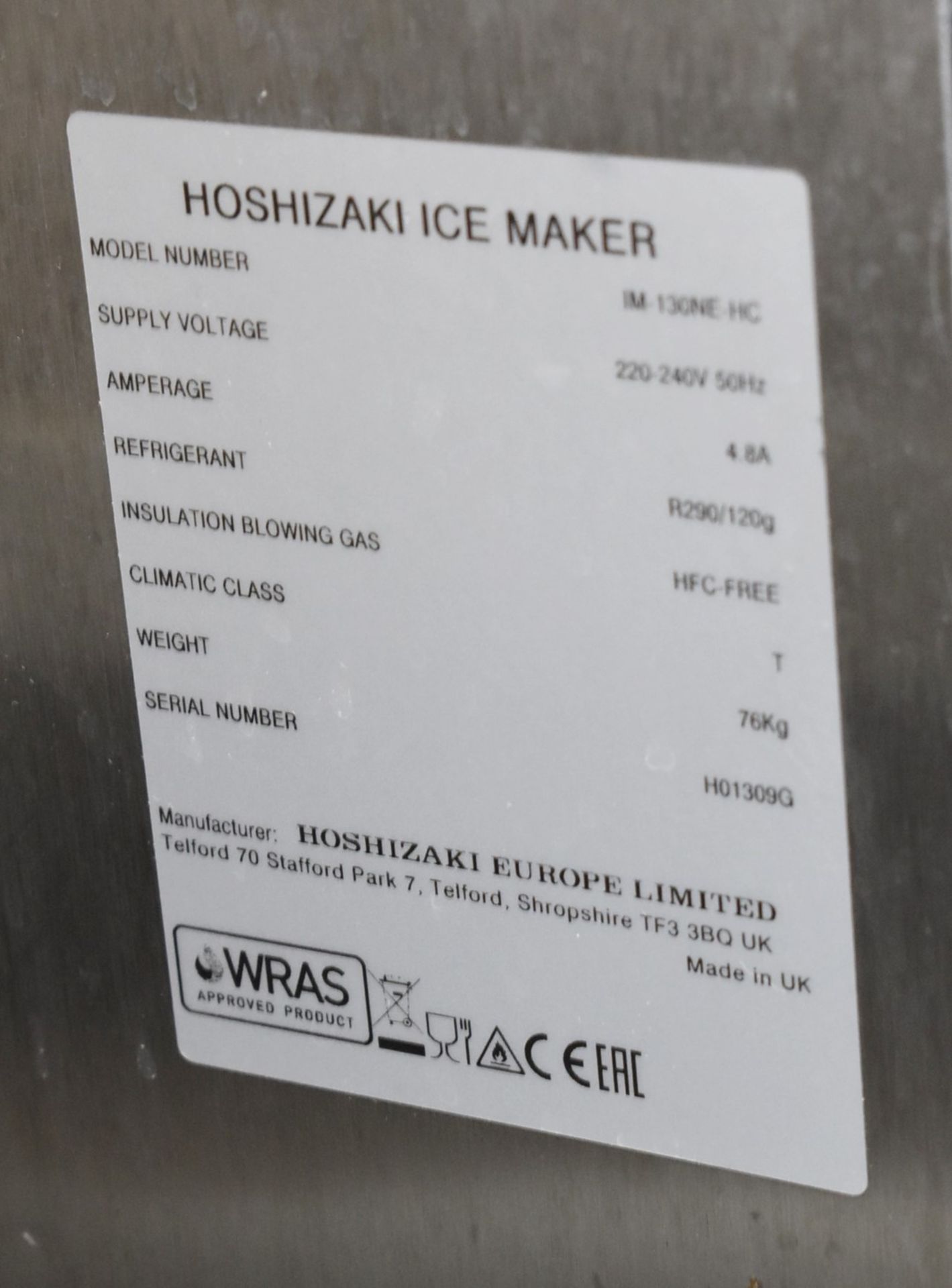 1 x Hoshizaki IM-130NE-HC Automatic Self Contained Hydrocarbon Cube Ice Machine (125kg/24hr) - Image 3 of 5