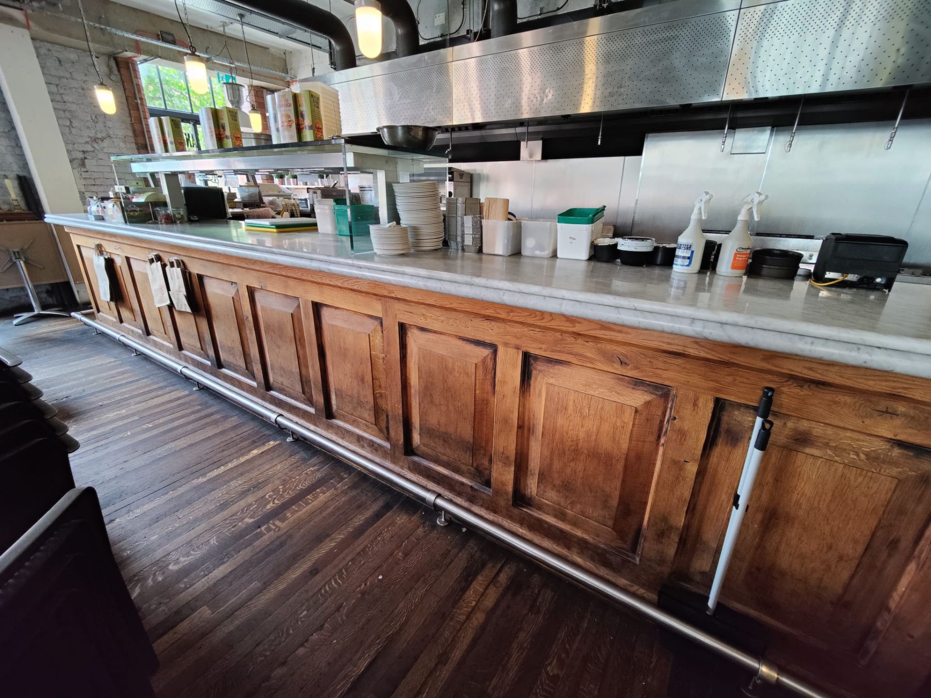 1 x Large 30ft Wood Panel Bar With White Marble Top, Heated Glass Gantry and Chrome Foot Rail - Image 22 of 22