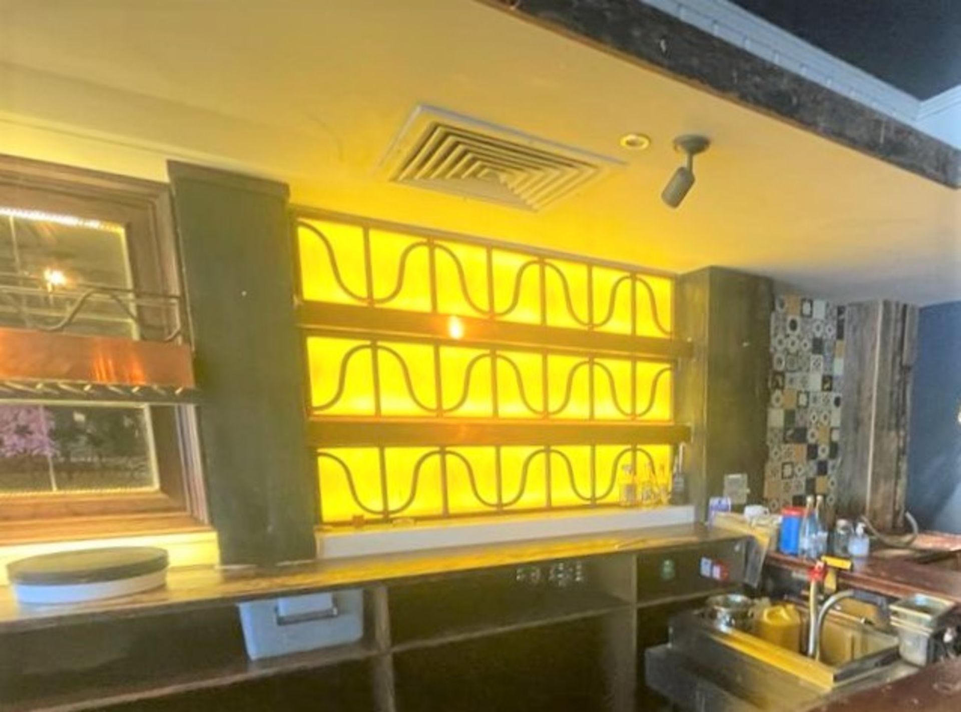 1 x Restaurant Back Bar Wall Area Including Copper Shelves, Opaque Back Panels and Bottle Shelves - Image 3 of 8