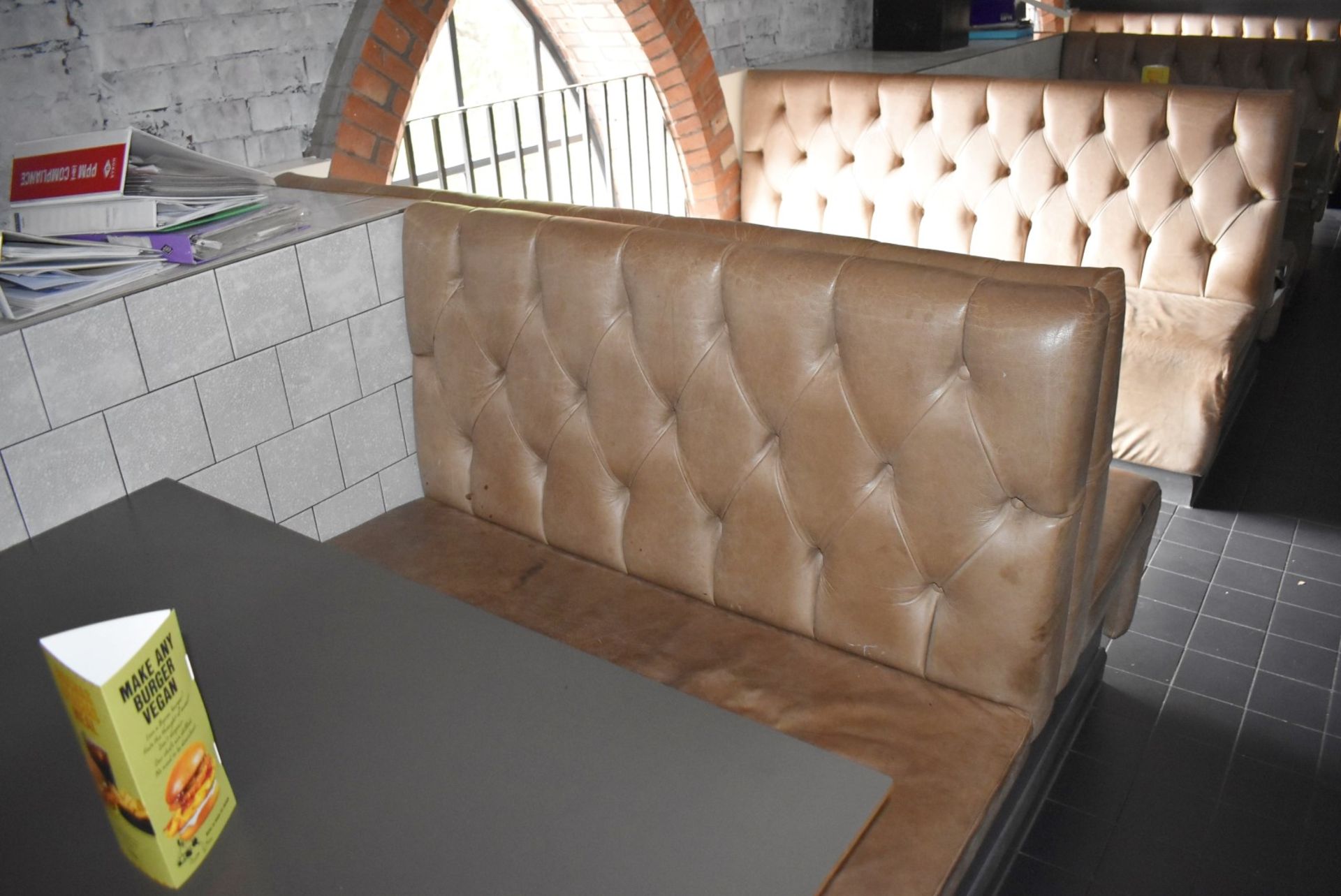 1 x Collection of Restaurant Seating Benches With Brown Leather Upholstery and Studded Backs - Image 17 of 26