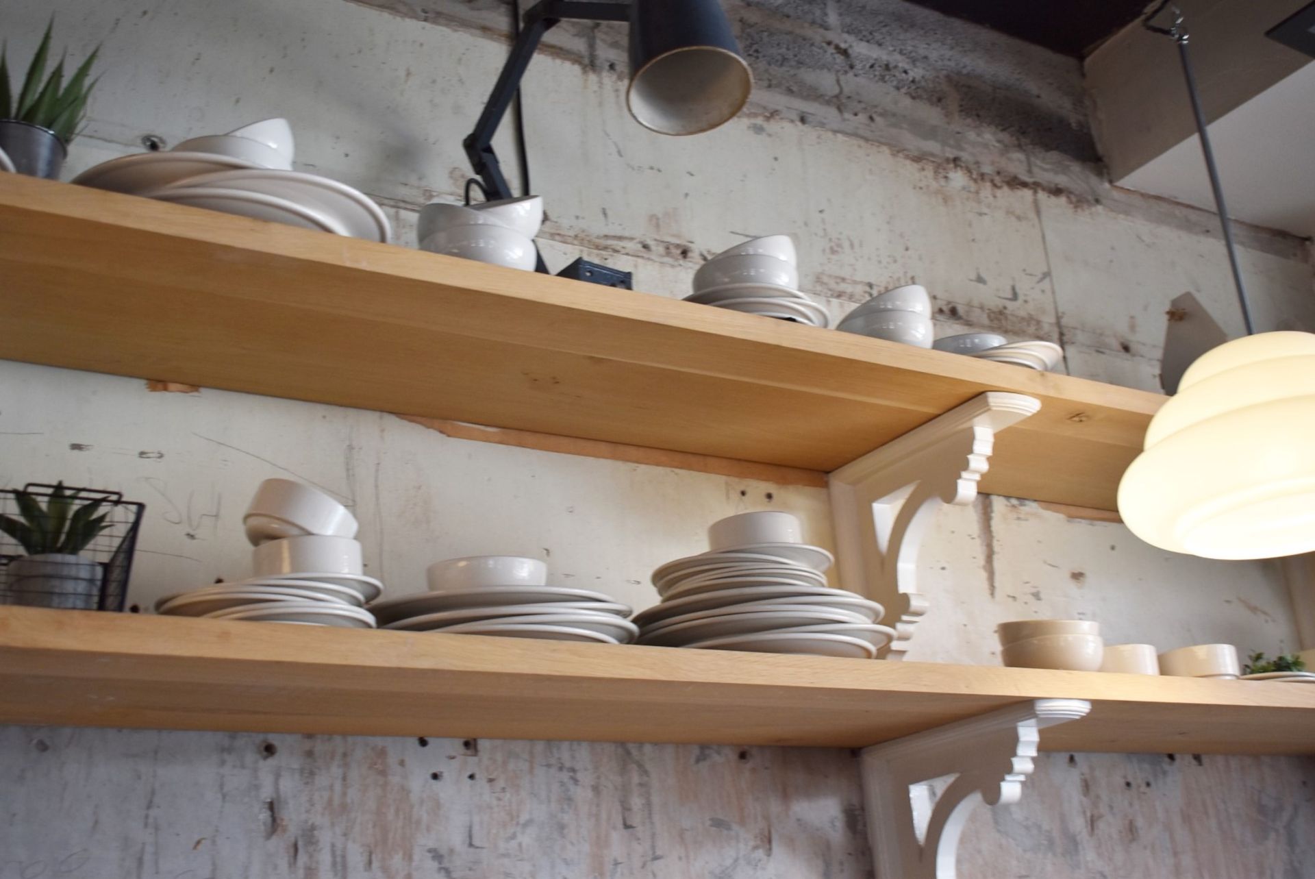 2 x 28ft Natural Oak Wall Shelves With Carved Wood Corbel Brackets Painted in White - Image 7 of 11