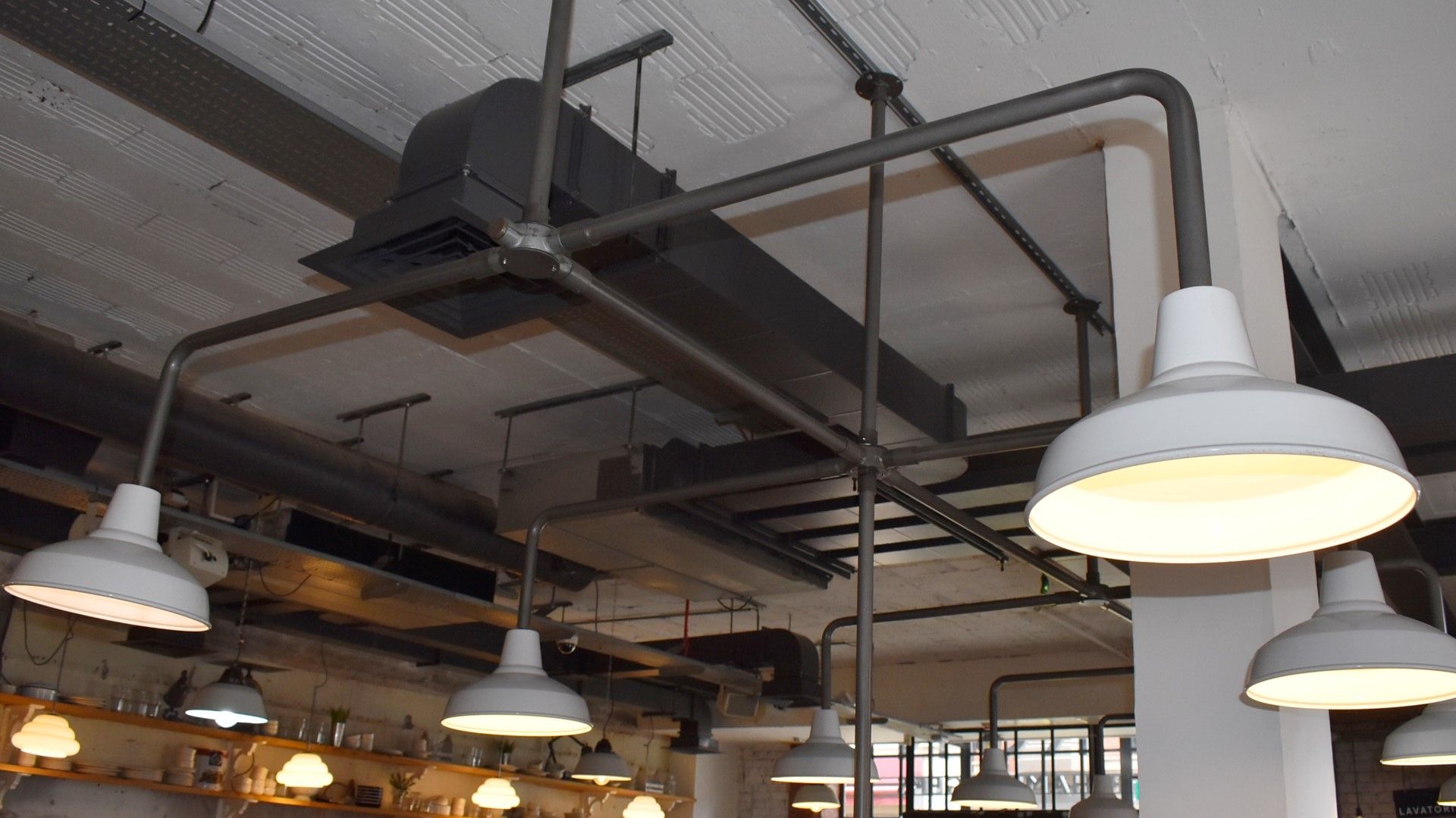 12 x Cream Light Pendants With Large Selection of Industrial Piping For Overseat Lighting - Image 6 of 9