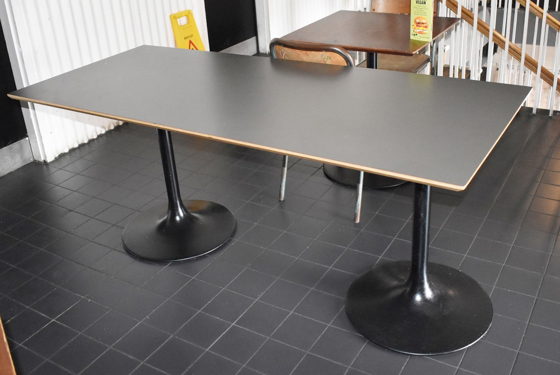 1 x Rectrangular Dining Table With Two Black Tulip Bases and Dark Grey Laminate Top - Image 3 of 3