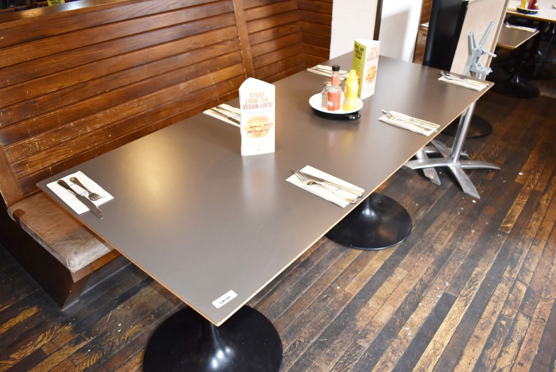 1 x Rectrangular Dining Table With Two Black Tulip Bases and Dark Grey Laminate Top - Image 4 of 4