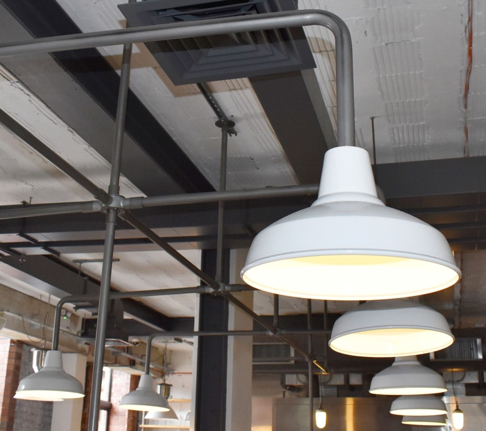 12 x Cream Light Pendants With Large Selection of Industrial Piping For Overseat Lighting - Image 4 of 9