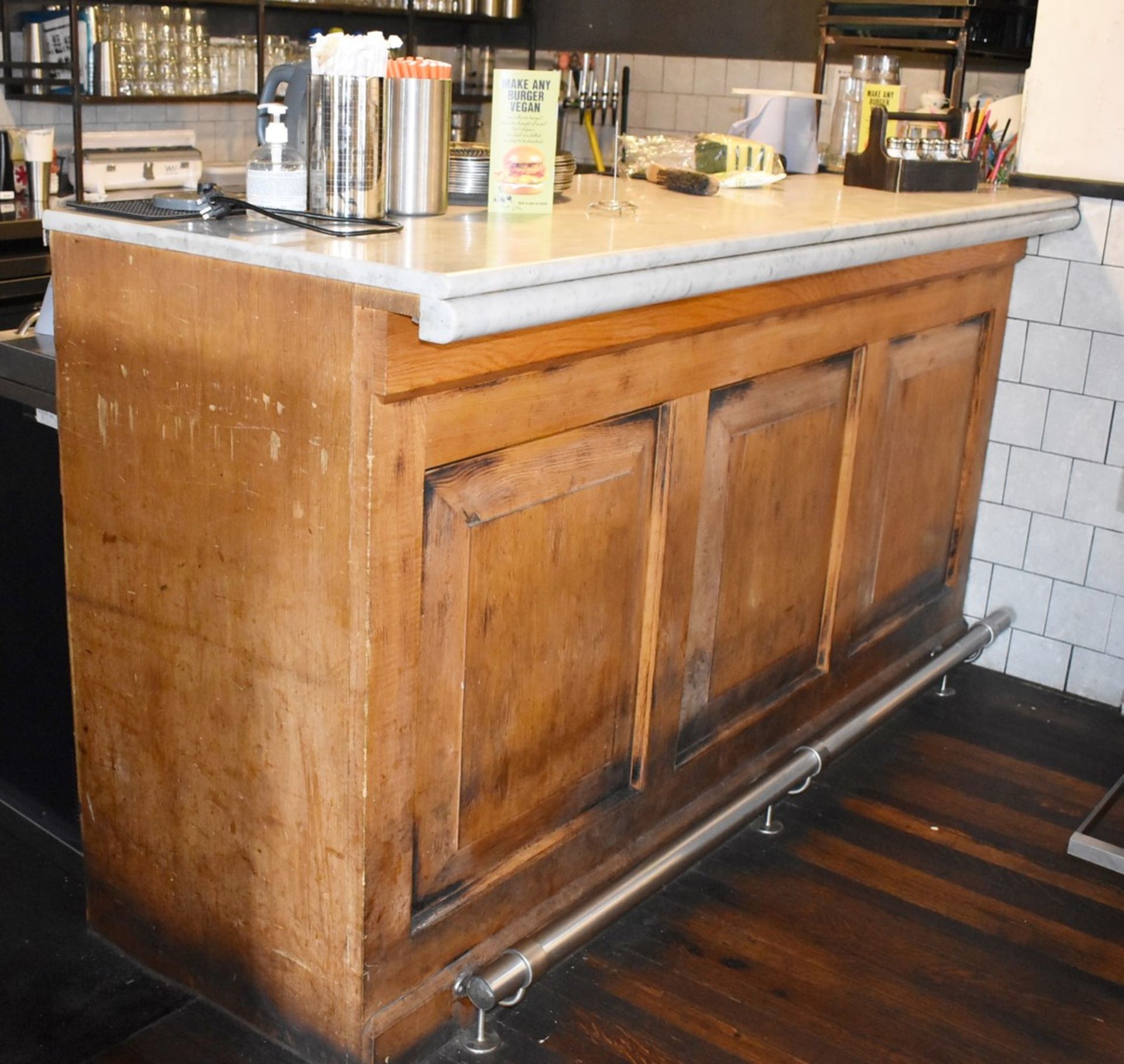 1 x Large 30ft Wood Panel Bar With White Marble Top, Heated Glass Gantry and Chrome Foot Rail - Image 2 of 22