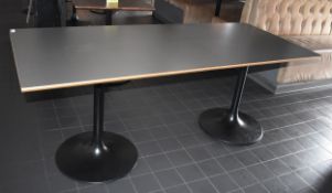 1 x Rectrangular Dining Table With Two Black Tulip Bases and Dark Grey Laminate Top