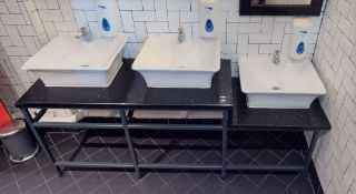1 x Bespoke Bathroom Sink Unit With Granite Top, Three Countertop Sink Basins and Mixer Taps