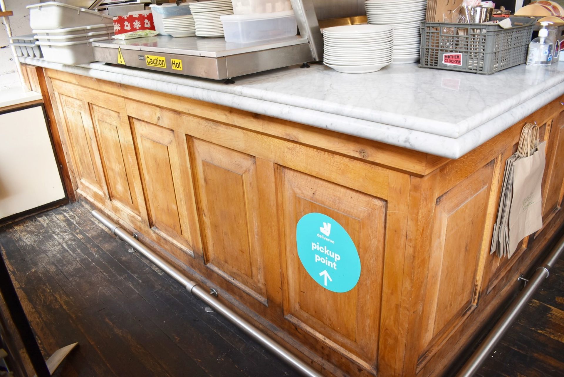 1 x Large 30ft Wood Panel Bar With White Marble Top, Heated Glass Gantry and Chrome Foot Rail - Image 15 of 22