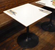 4 x Square Dining Tables With Black Tulip Bases and White Laminate Tops - Dimensions: H72 x W65