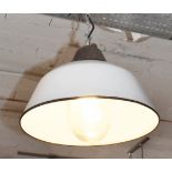 4 x Industrial White Enamel & Cast Iron Pendant Lamps