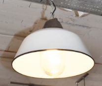 4 x Industrial White Enamel & Cast Iron Pendant Lamps