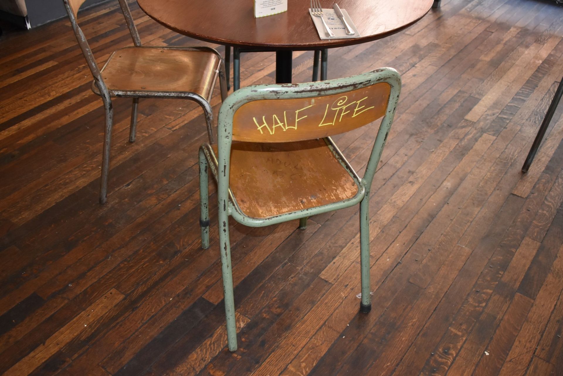 8 x Vintage Stackable School Chairs With Tubular Bent Steel Frames and Curved Plywood Seats - Image 7 of 8