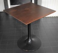 4 x Square Dining Tables With Black Tulip Bases and Brown Wooden Tops - Dimensions: H72 x W65
