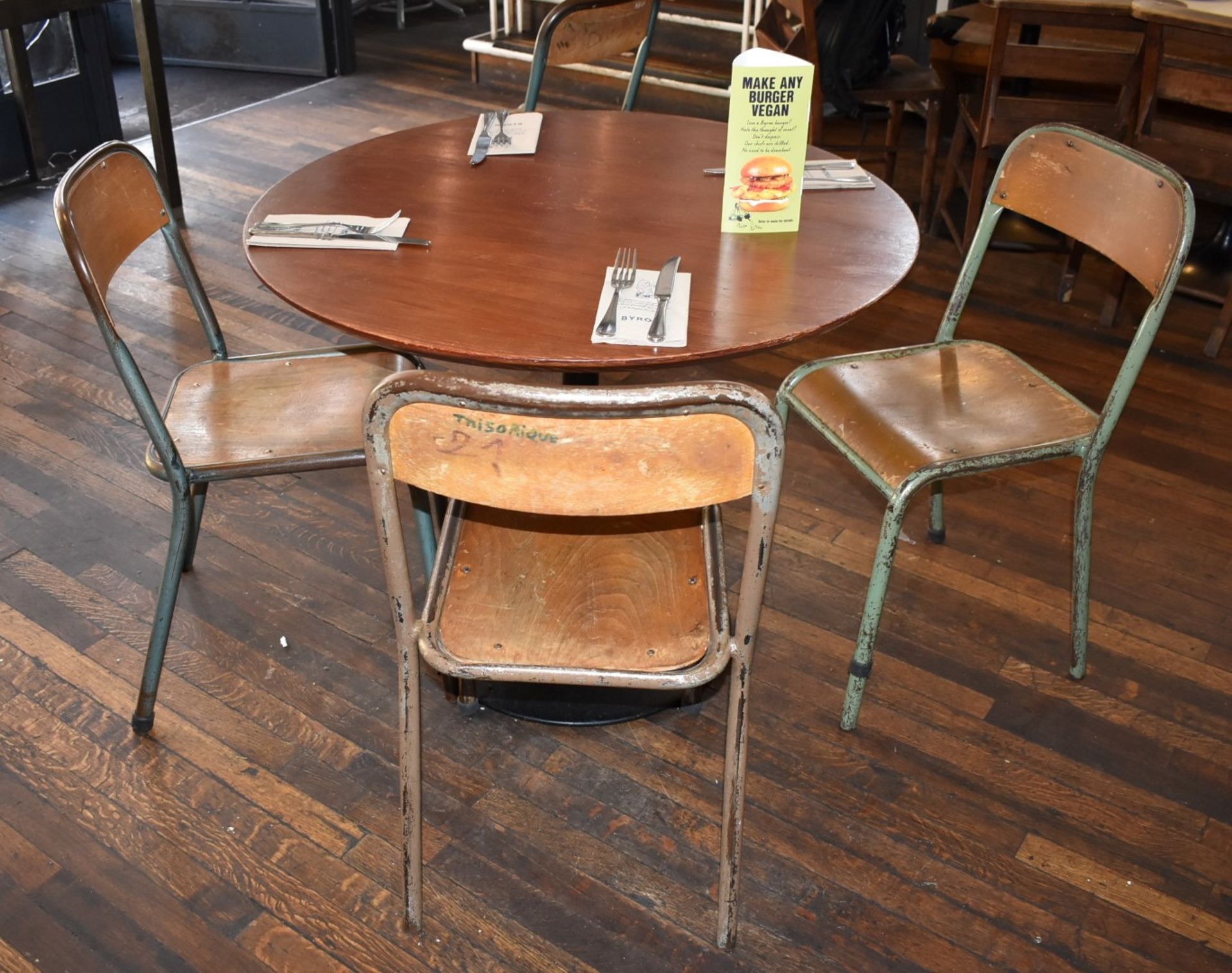 8 x Vintage Stackable School Chairs With Tubular Bent Steel Frames and Curved Plywood Seats - Image 8 of 8