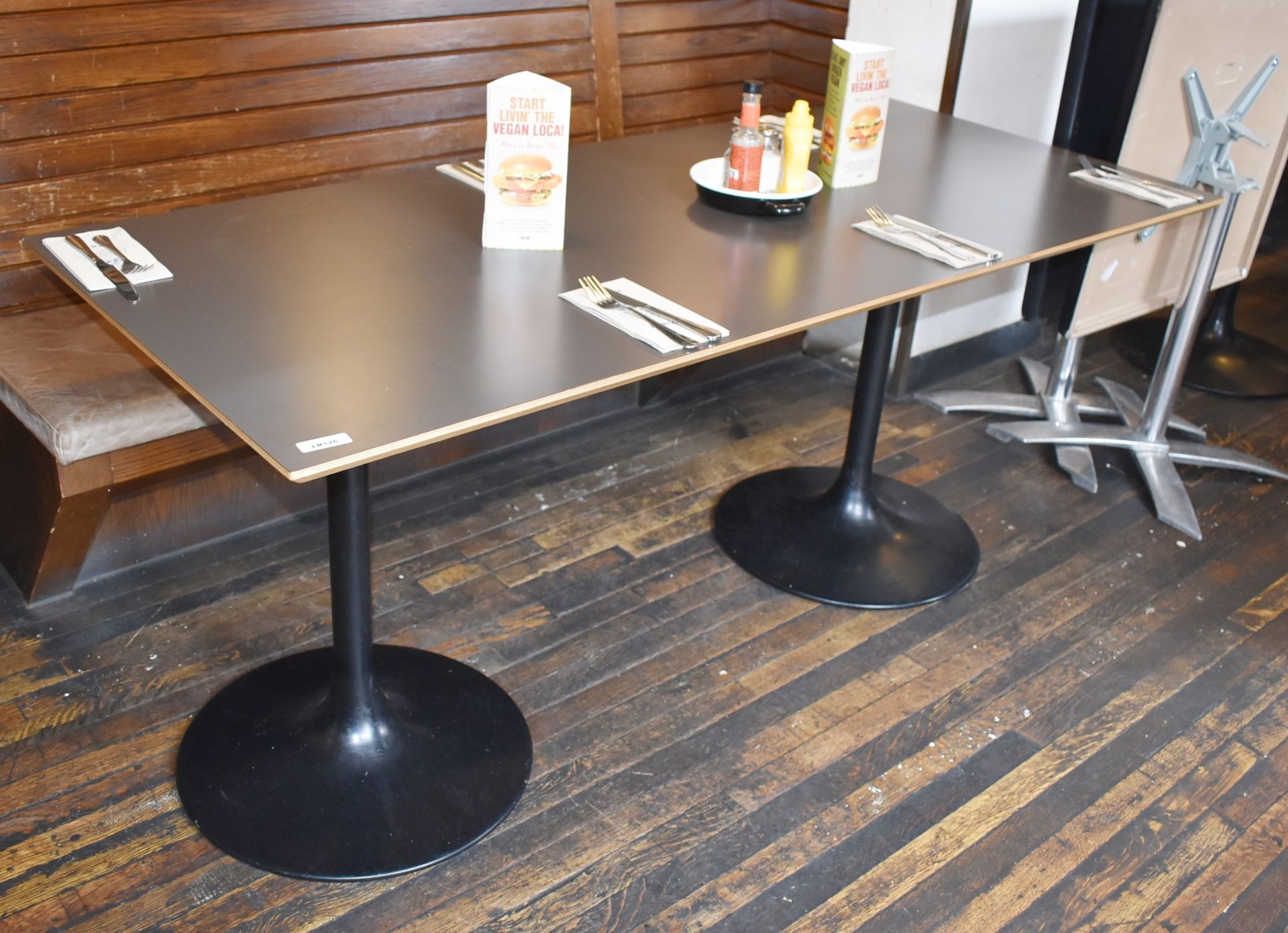 1 x Rectrangular Dining Table With Two Black Tulip Bases and Dark Grey Laminate Top
