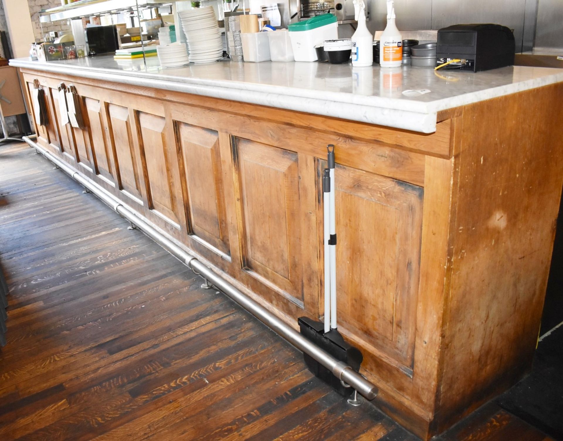 1 x Large 30ft Wood Panel Bar With White Marble Top, Heated Glass Gantry and Chrome Foot Rail - Image 9 of 22