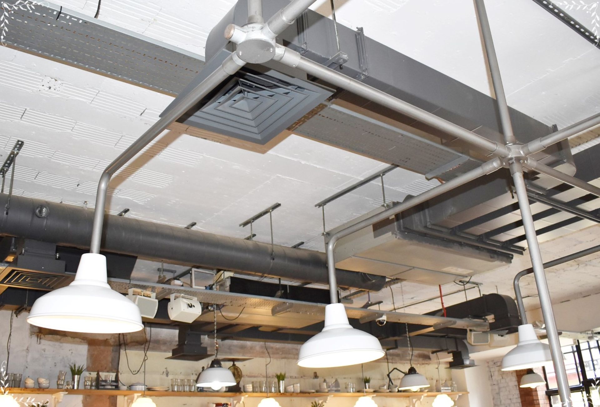 12 x Cream Light Pendants With Large Selection of Industrial Piping For Overseat Lighting - Image 9 of 9