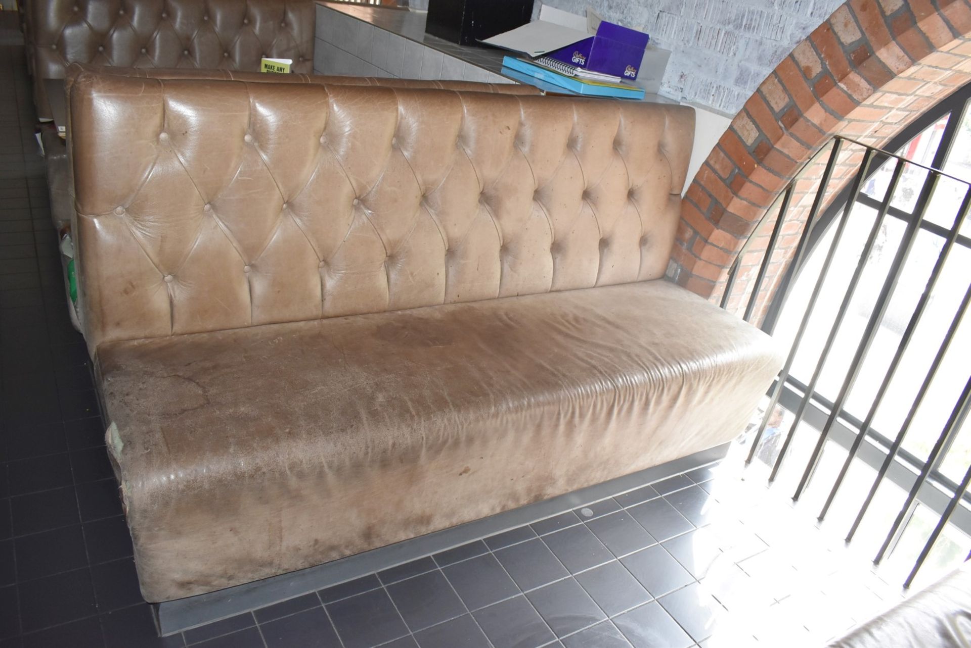 1 x Collection of Restaurant Seating Benches With Brown Leather Upholstery and Studded Backs - Image 4 of 26