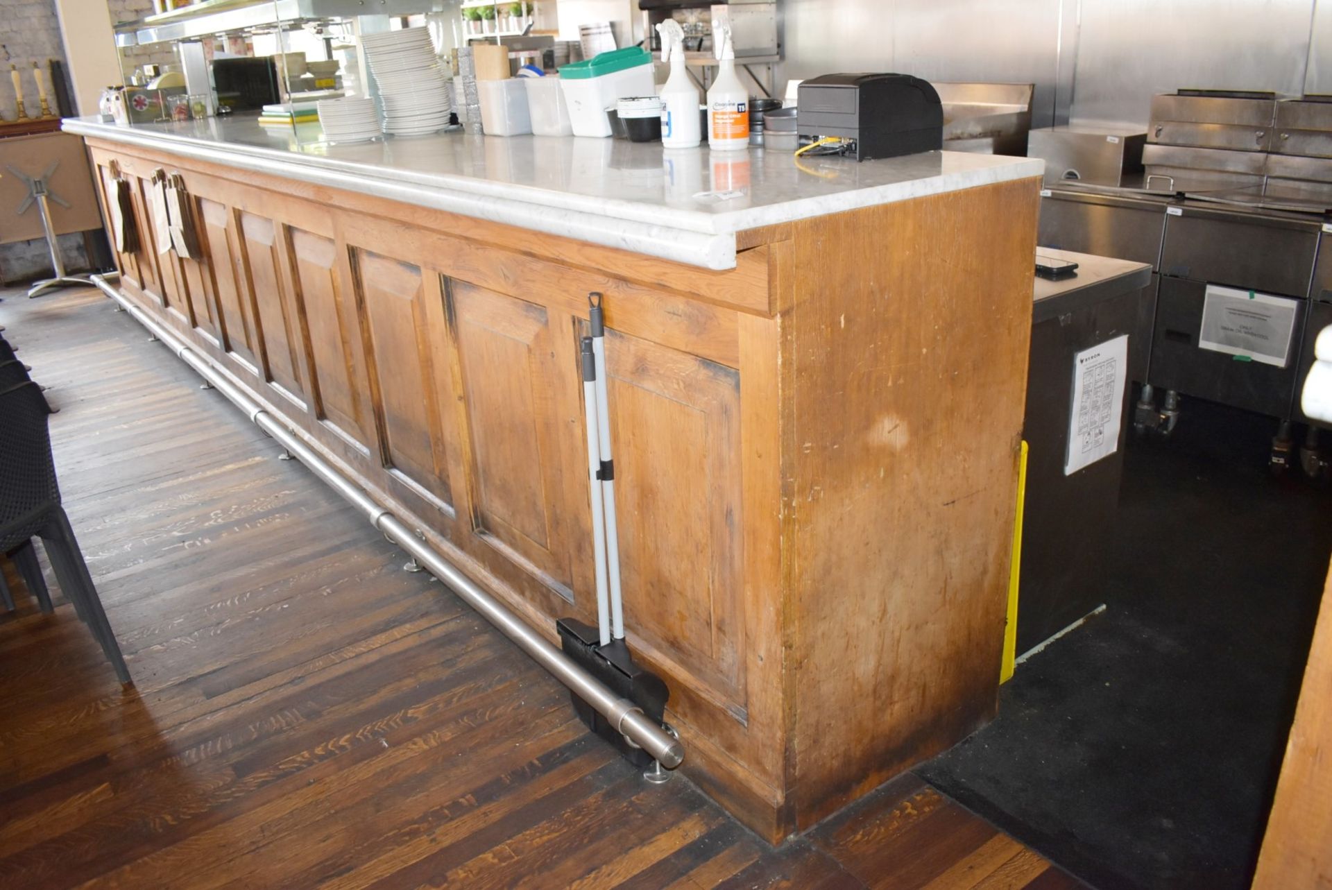 1 x Large 30ft Wood Panel Bar With White Marble Top, Heated Glass Gantry and Chrome Foot Rail - Image 14 of 22