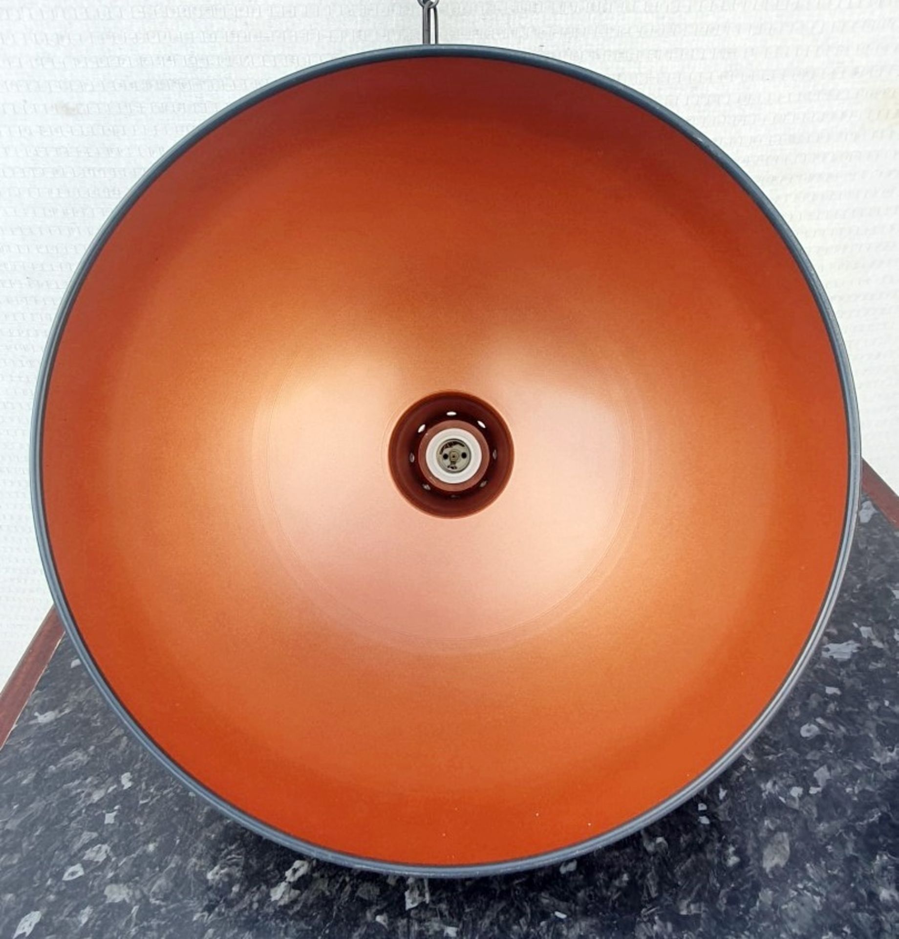 6 x Industrial Style Pendant Light Shades In Battleship Grey With Copper Interiors (No - Image 4 of 5