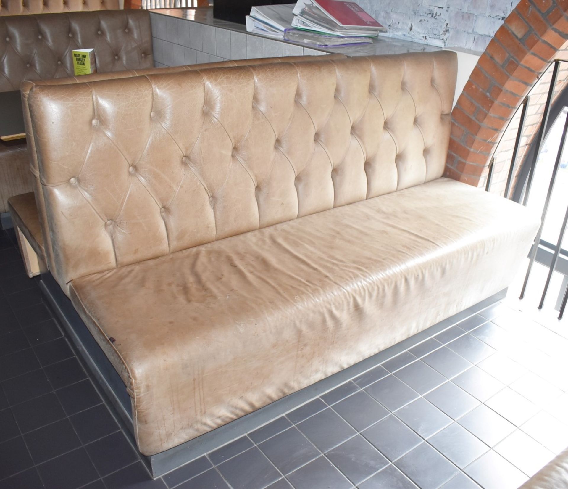 1 x Collection of Restaurant Seating Benches With Brown Leather Upholstery and Studded Backs - Image 7 of 26
