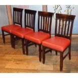 16 x Restaurant Dining Chairs With Dark Stained Wood Finish and Red Leather Seat Pads - Recently