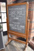 1 x Vintage Oak School Chalk Board on Castors - Dimensions: H177 x W97 cms
