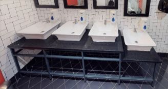 1 x Bespoke Bathroom Sink Unit With Granite Top, Four Countertop Sink Basins and Mixer Taps -