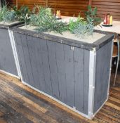 3 x Garden Planters on Wheels With Artificial Plants - Slatted Wooden Design in Grey