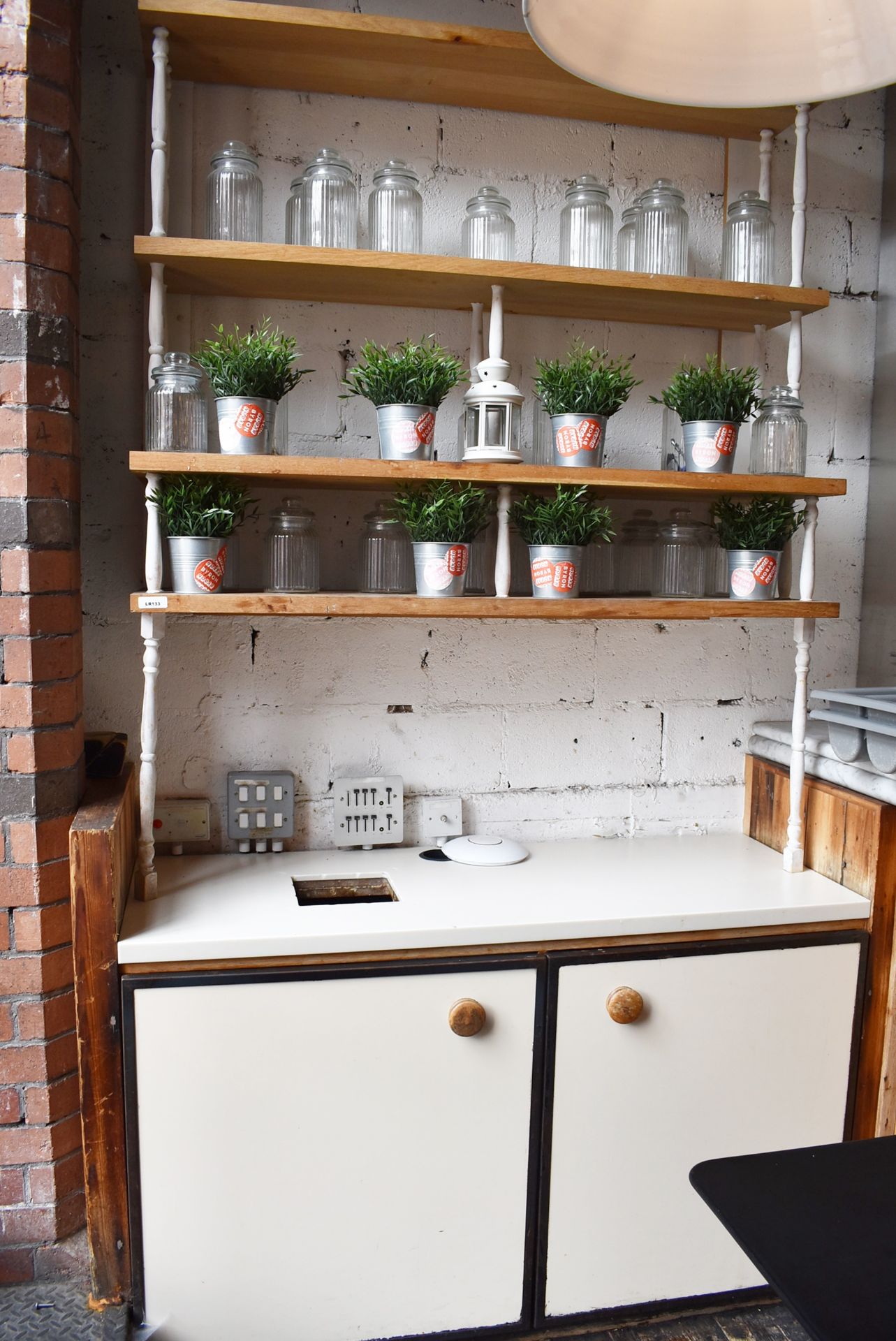 1 x Restaurant Service Station With Waste Bin Chute and Wood Shelves - Image 2 of 8