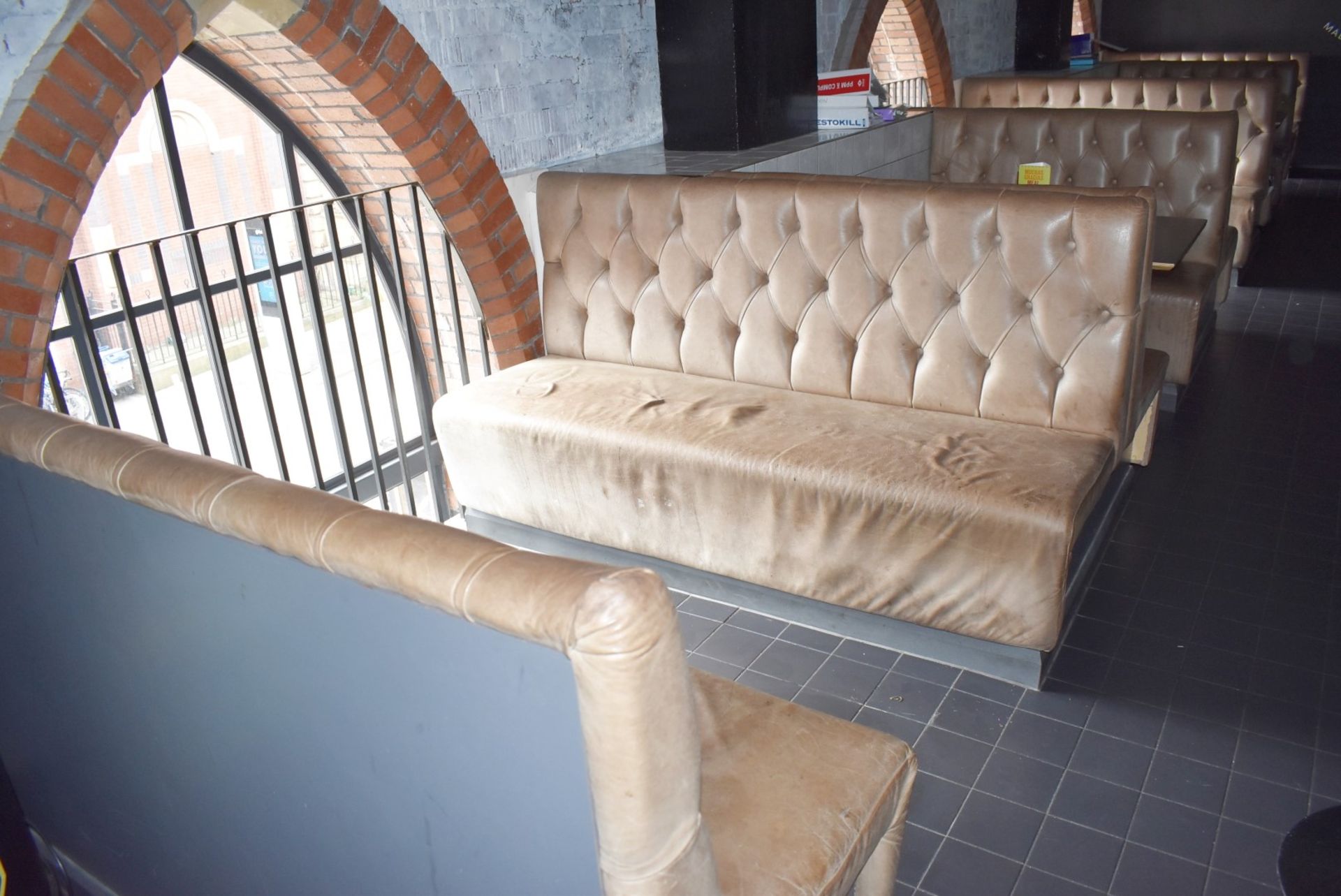 1 x Collection of Restaurant Seating Benches With Brown Leather Upholstery and Studded Backs - Image 15 of 26