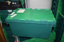 22 x Heavy Duty Plastic Stackable Storage Boxes With Attached Hinged Lids - Dimensions: H32 x L60